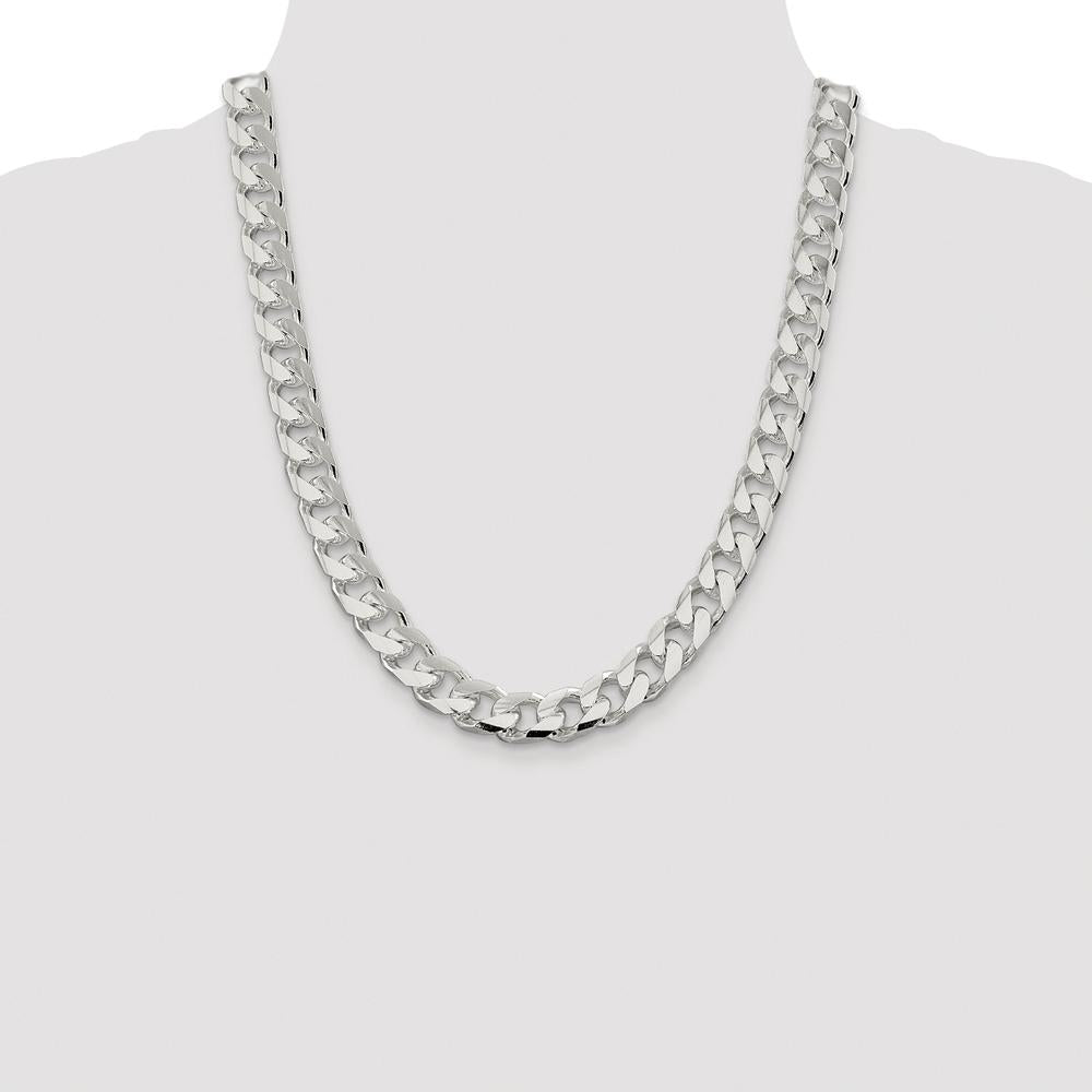 Sterling Silver Rhodium-Plated 22" 11mm Domed Diamond-Cut Curb Chain Necklace by Lumare Gioia