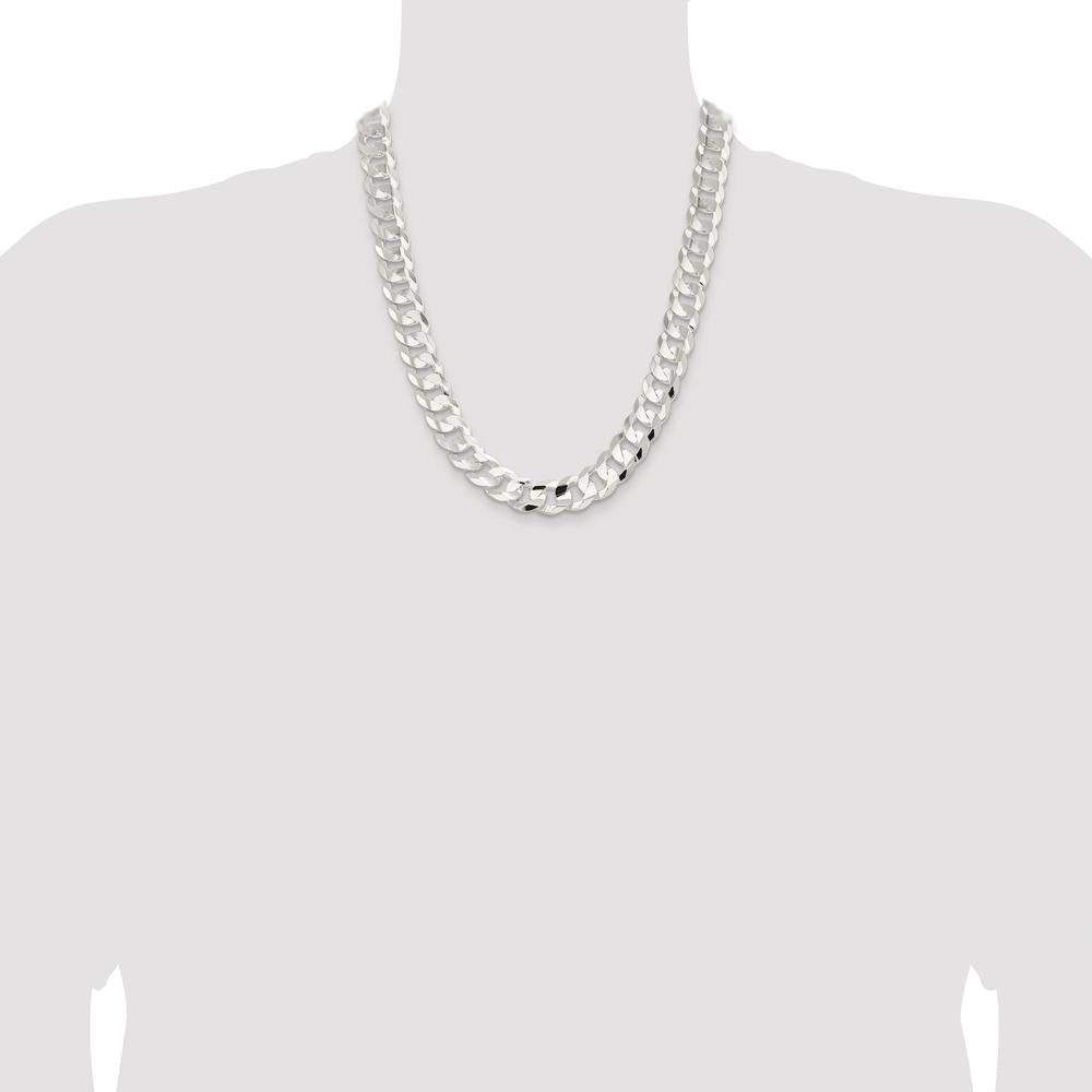 Sterling Silver Rhodium-Plated 22" 14mm Concave Beveled Curb Chain Necklace by Lumare Gioia