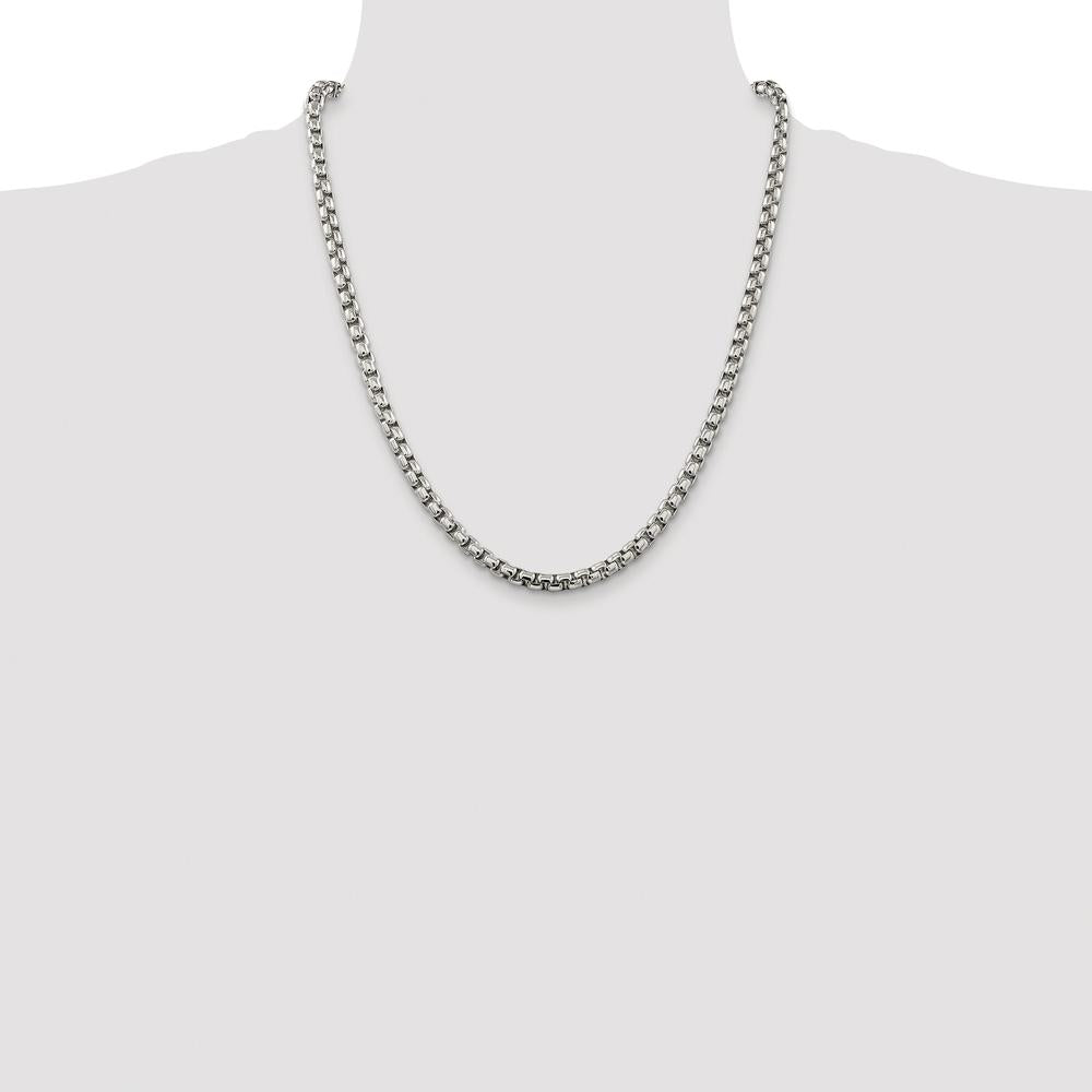 Sterling Silver Rhodium-Plated 22" 5.2mm Round Box Chain with Lobster Clasp by Lumare Gioia
