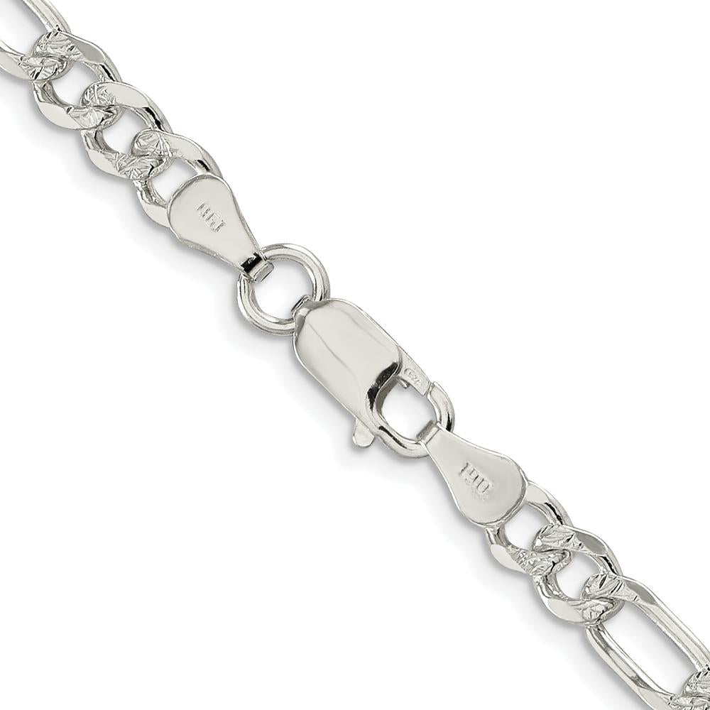 Sterling Silver Rhodium-Plated 22" 5.5mm Pavé Flat Figaro Chain with Lobster Clasp by Lumare Gioia