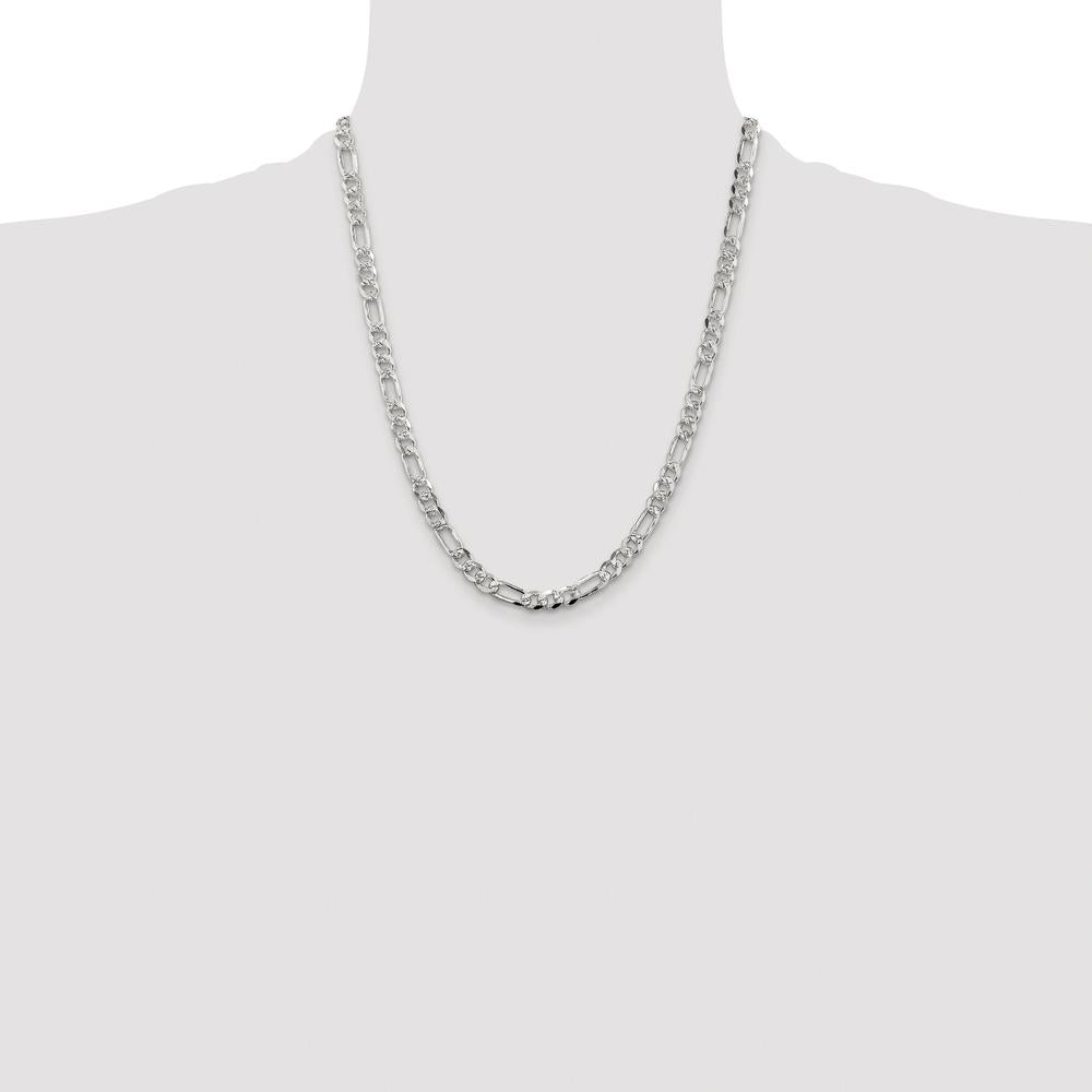 Sterling Silver Rhodium-Plated 22" 5.5mm Pavé Flat Figaro Chain with Lobster Clasp by Lumare Gioia