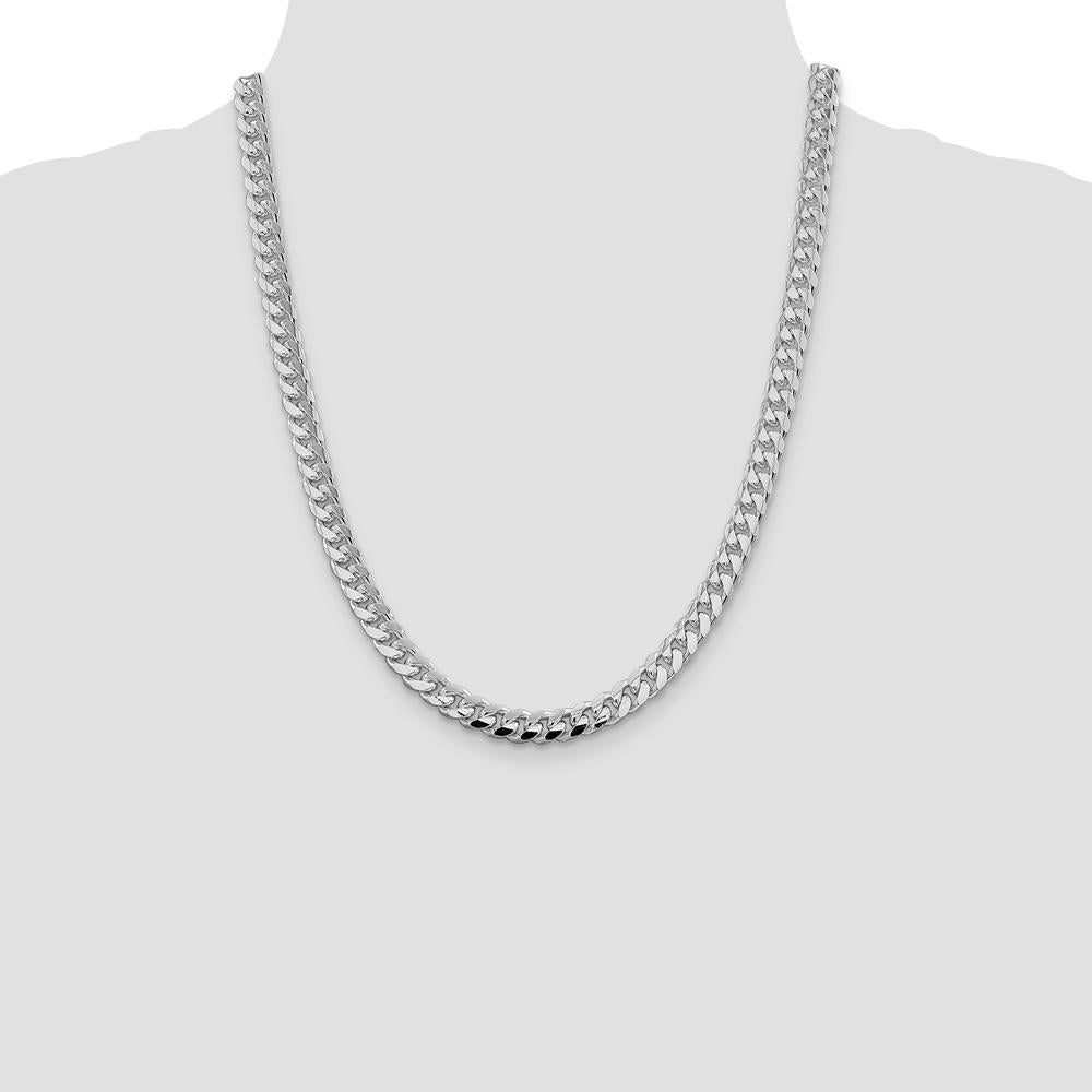 Sterling Silver Rhodium-Plated 22" 7.35mm Diamond-Cut Curb Chain with Lobster Clasp by Lumare Gioia