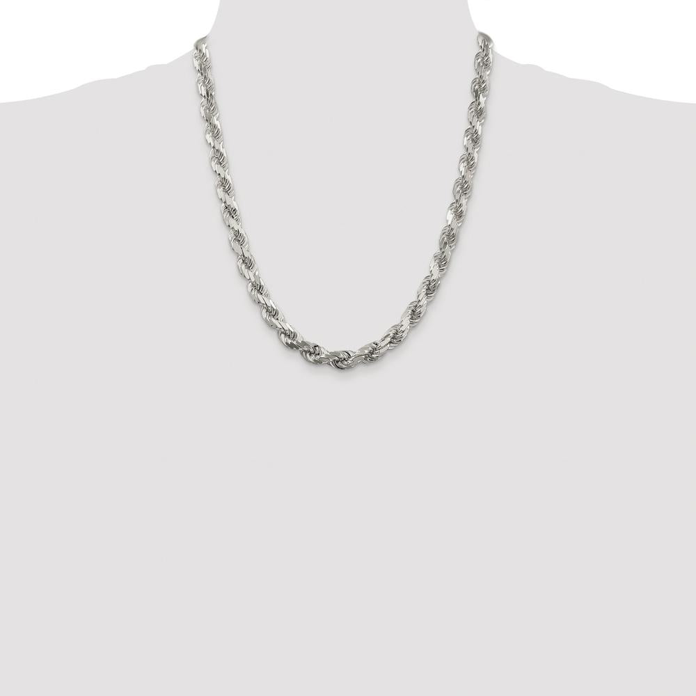 Sterling Silver Rhodium-Plated 22" 7.8mm Diamond-Cut Rope Chain by Lumare Gioia