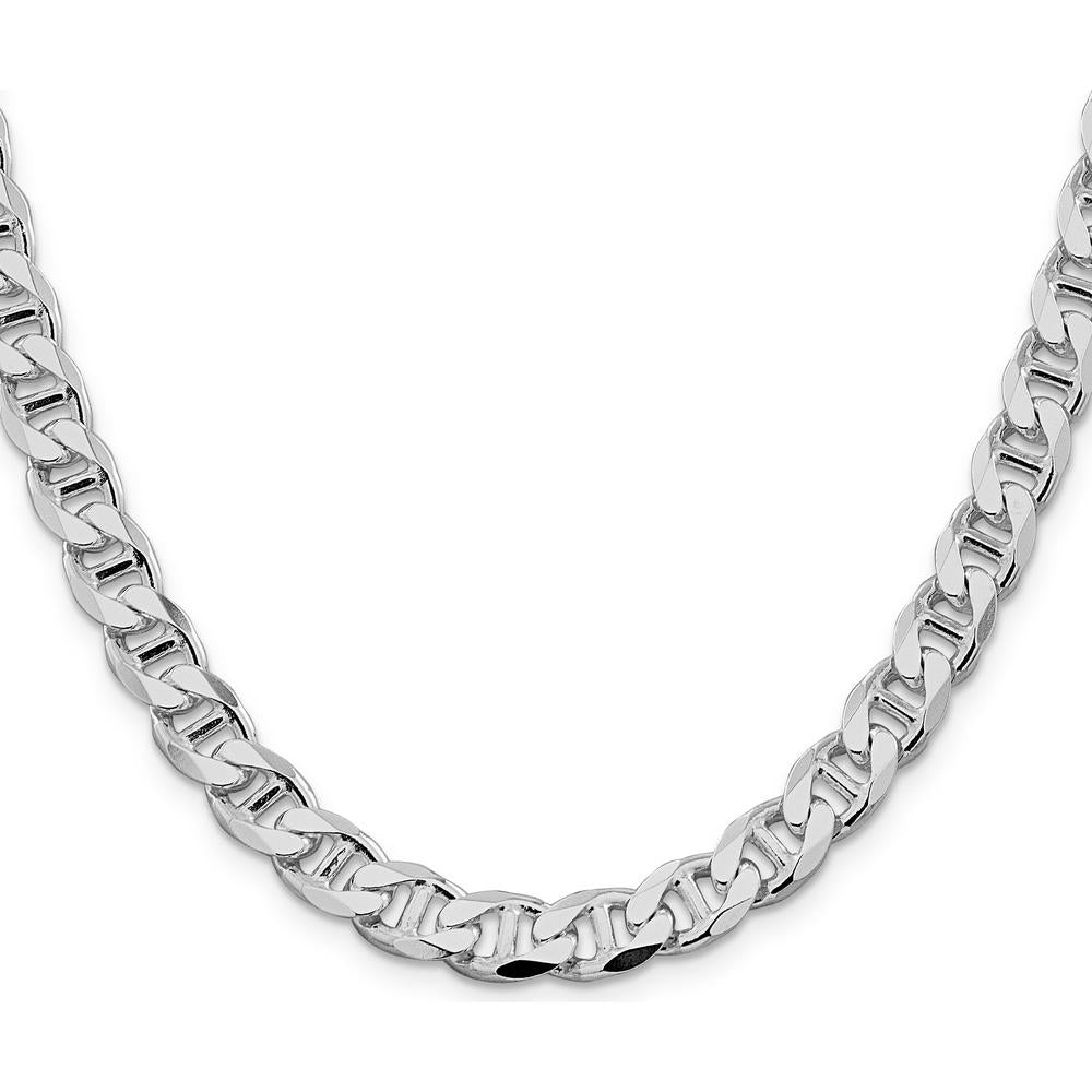 Sterling Silver Rhodium-Plated 22" 8.25mm Diamond-Cut Flat Anchor Curb Chain by Lumare Gioia