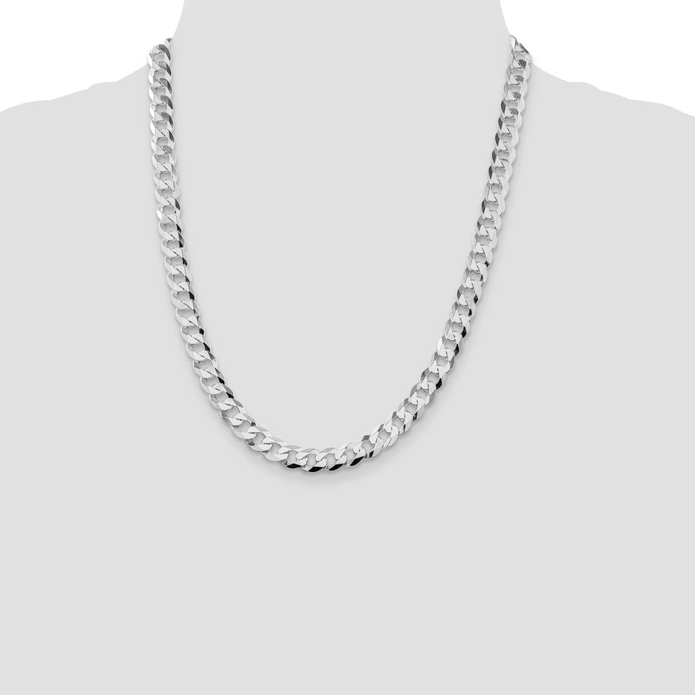 Sterling Silver Rhodium-Plated 22" 8.5mm Flat Curb Chain Necklace by Lumare Gioia