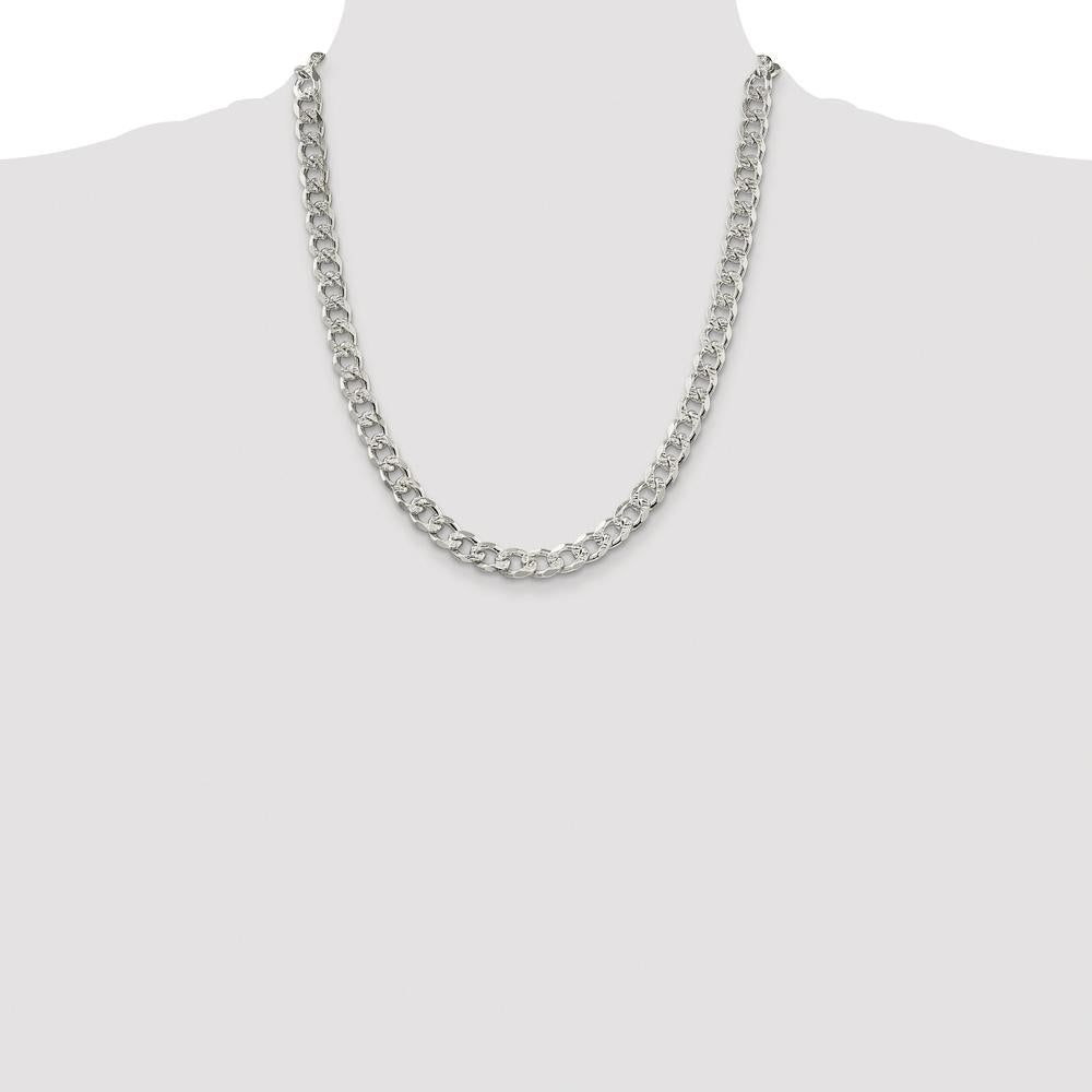 Sterling Silver Rhodium-Plated 22" 8mm Pavé Curb Chain Necklace by Lumare Gioia