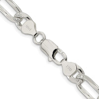 Sterling Silver Rhodium-Plated 22" 8mm Pavé Flat Figaro Chain Necklace by Lumare Gioia