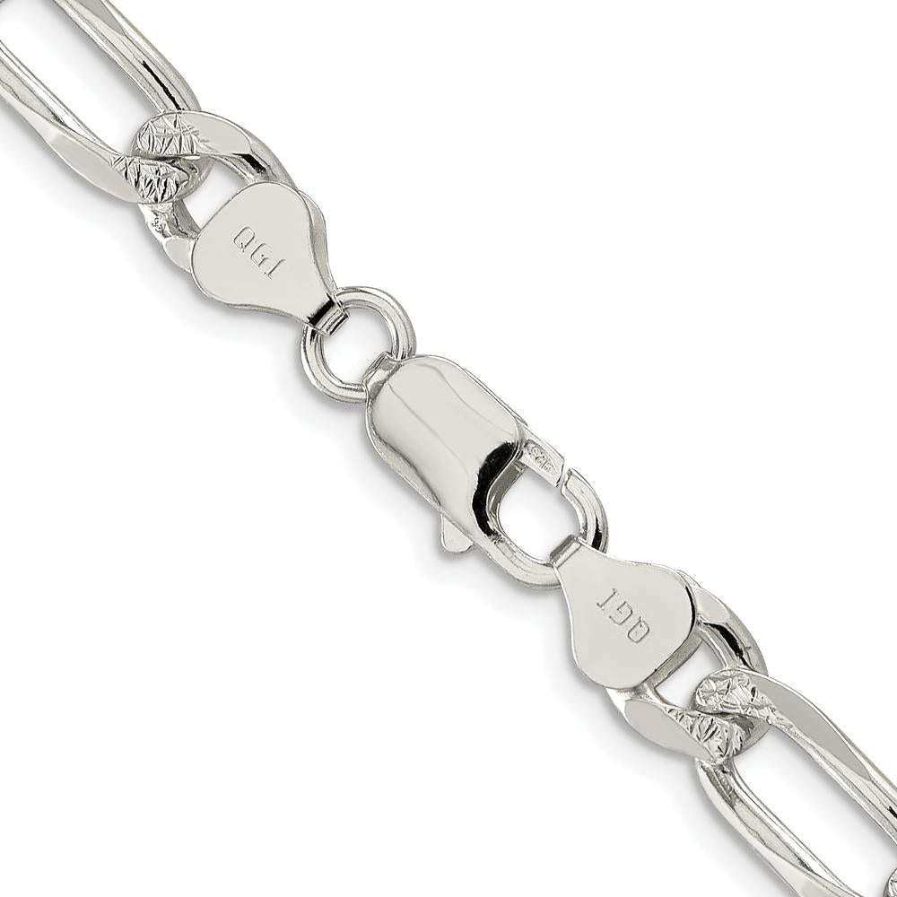 Sterling Silver Rhodium-Plated 22" 8mm Pavé Flat Figaro Chain Necklace by Lumare Gioia