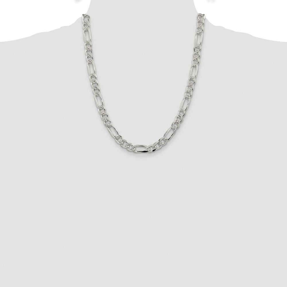 Sterling Silver Rhodium-Plated 22" 8mm Pavé Flat Figaro Chain Necklace by Lumare Gioia