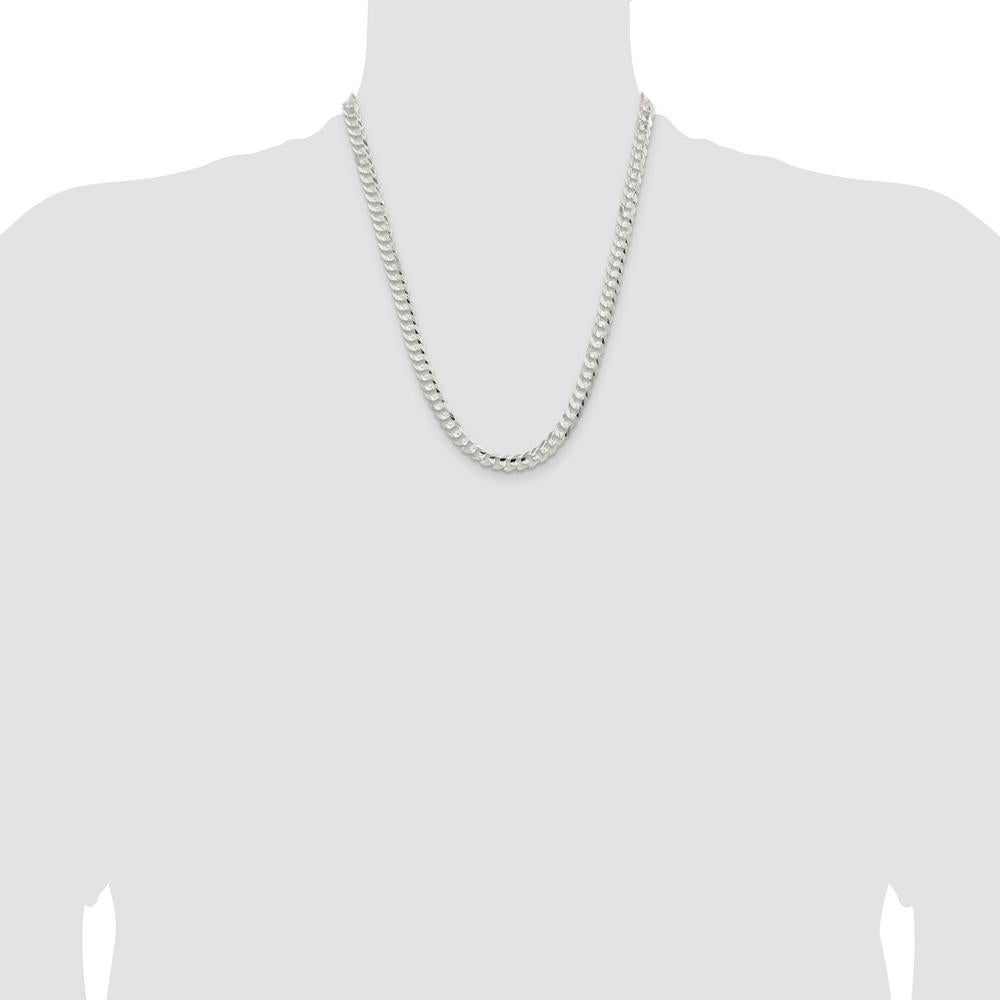 Sterling Silver Rhodium-Plated 22" Concave Beveled Curb Chain - 6.75mm Width by Lumare Gioia
