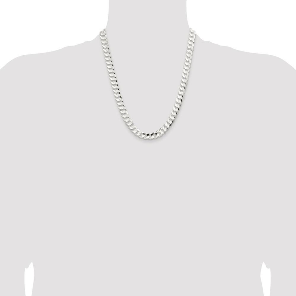 Sterling Silver Rhodium-Plated 22" Concave Beveled Curb Chain - 9.75mm Width by Lumare Gioia