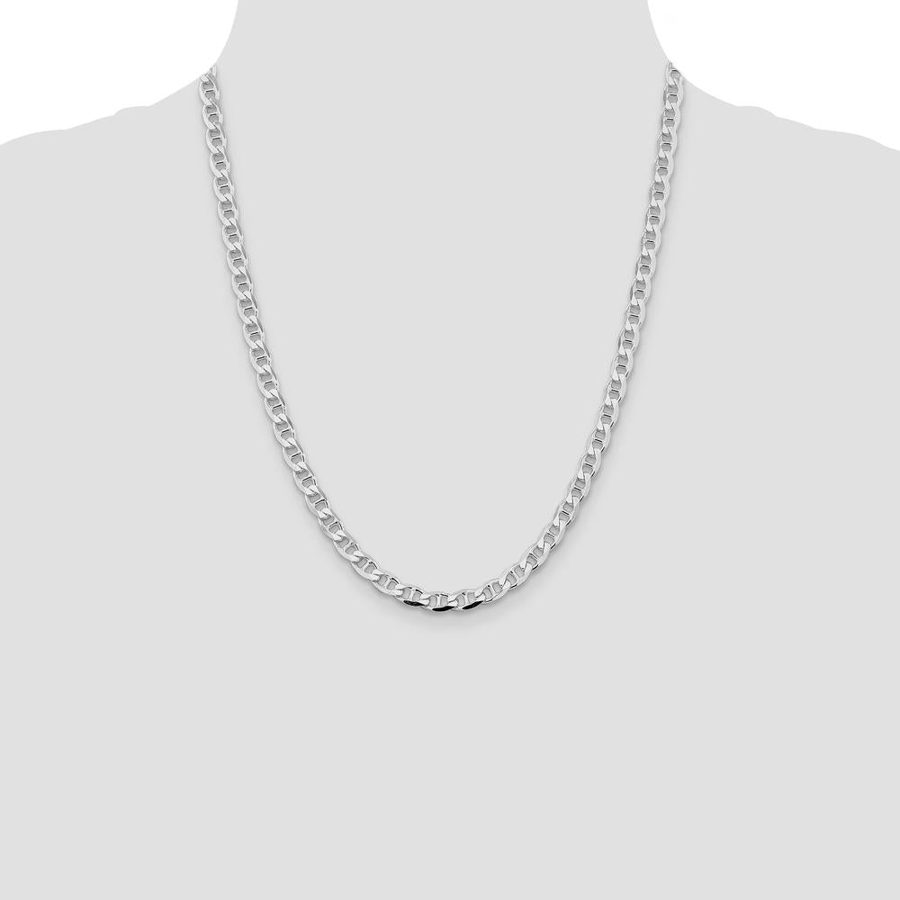 Sterling Silver Rhodium-Plated 22" Diamond-Cut Flat Anchor Curb Chain - 5.7mm Width by Lumare Gioia
