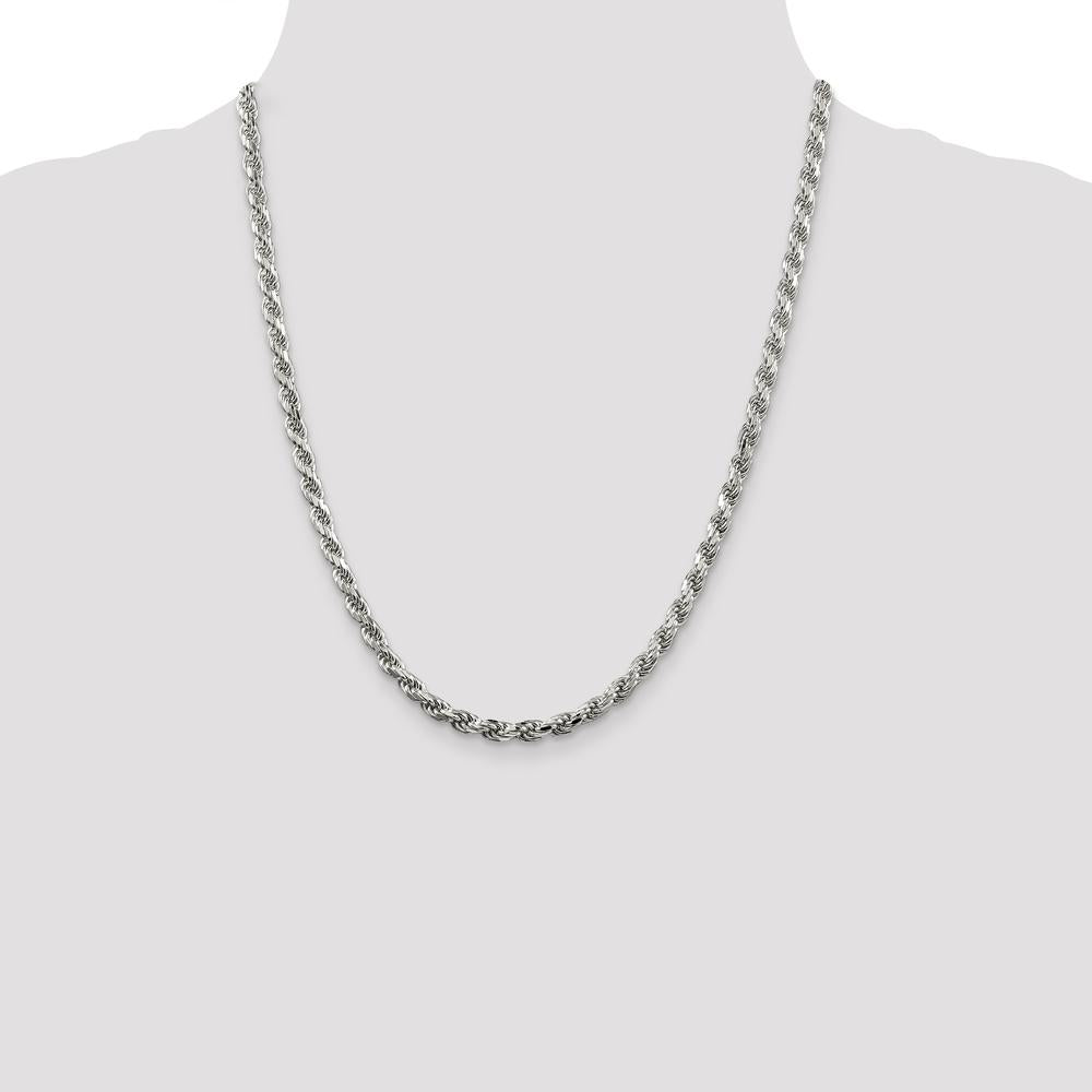 Sterling Silver Rhodium-Plated 22" Diamond-Cut Rope Chain - 4.75mm Width by Lumare Gioia