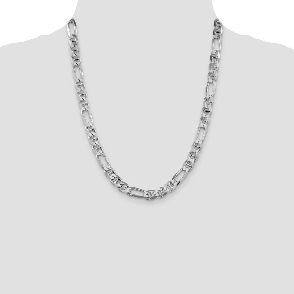 Sterling Silver Rhodium-Plated 22" Figaro Anchor Chain 7.75mm Width by Lumare Gioia