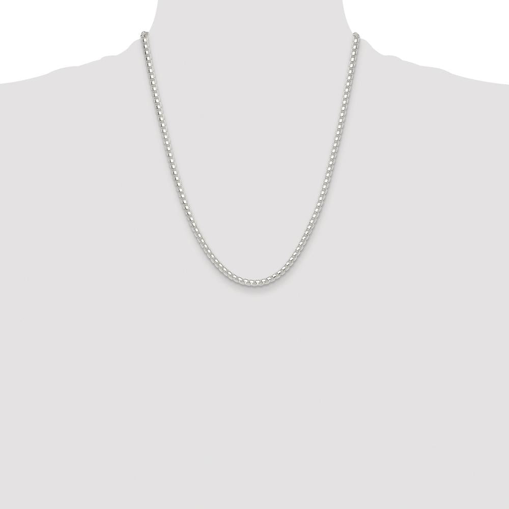 Sterling Silver Rhodium-Plated 22" Polished 4mm Round Box Chain Necklace by Lumare Gioia
