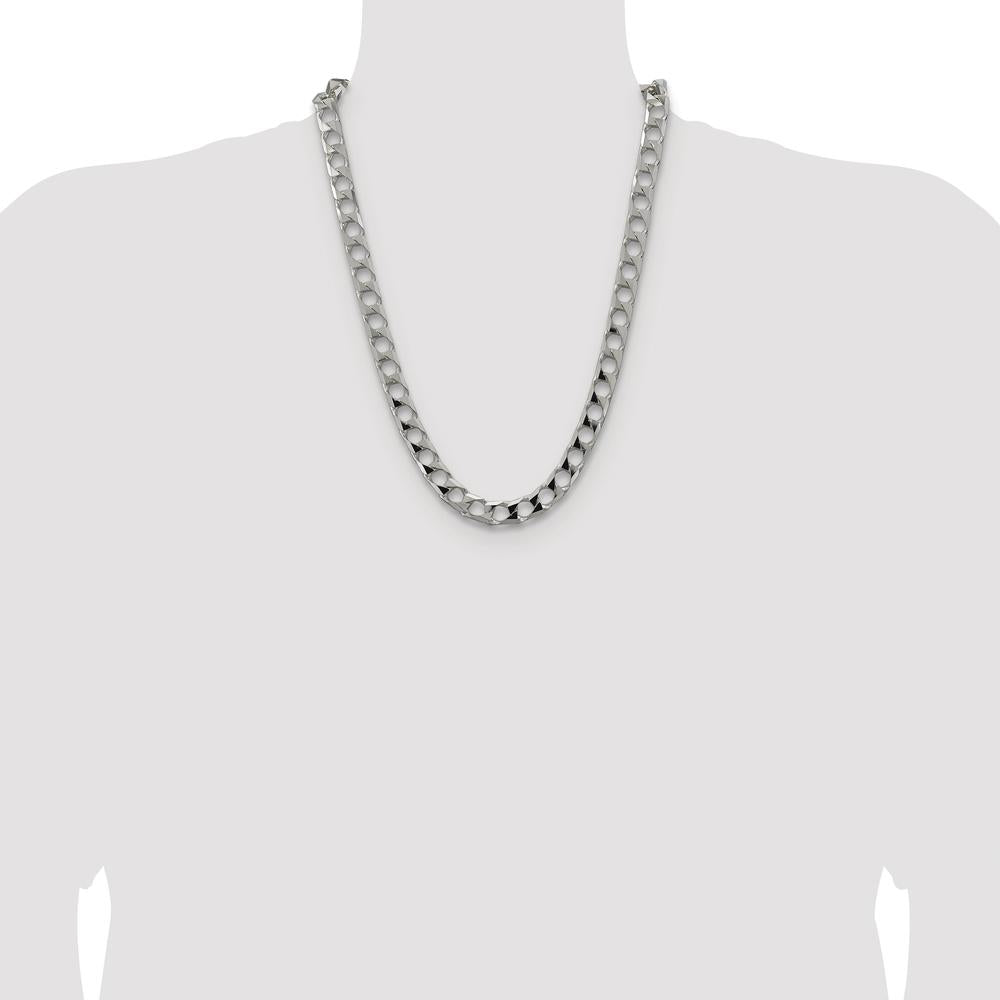 Sterling Silver Rhodium-Plated 24" 10.3mm Diamond-Cut Square Curb Chain Necklace by Lumare Gioia