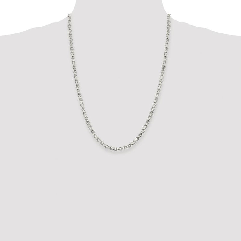 Sterling Silver Rhodium-Plated 24" 4mm Diamond-Cut Rolo Chain Necklace by Lumare Gioia