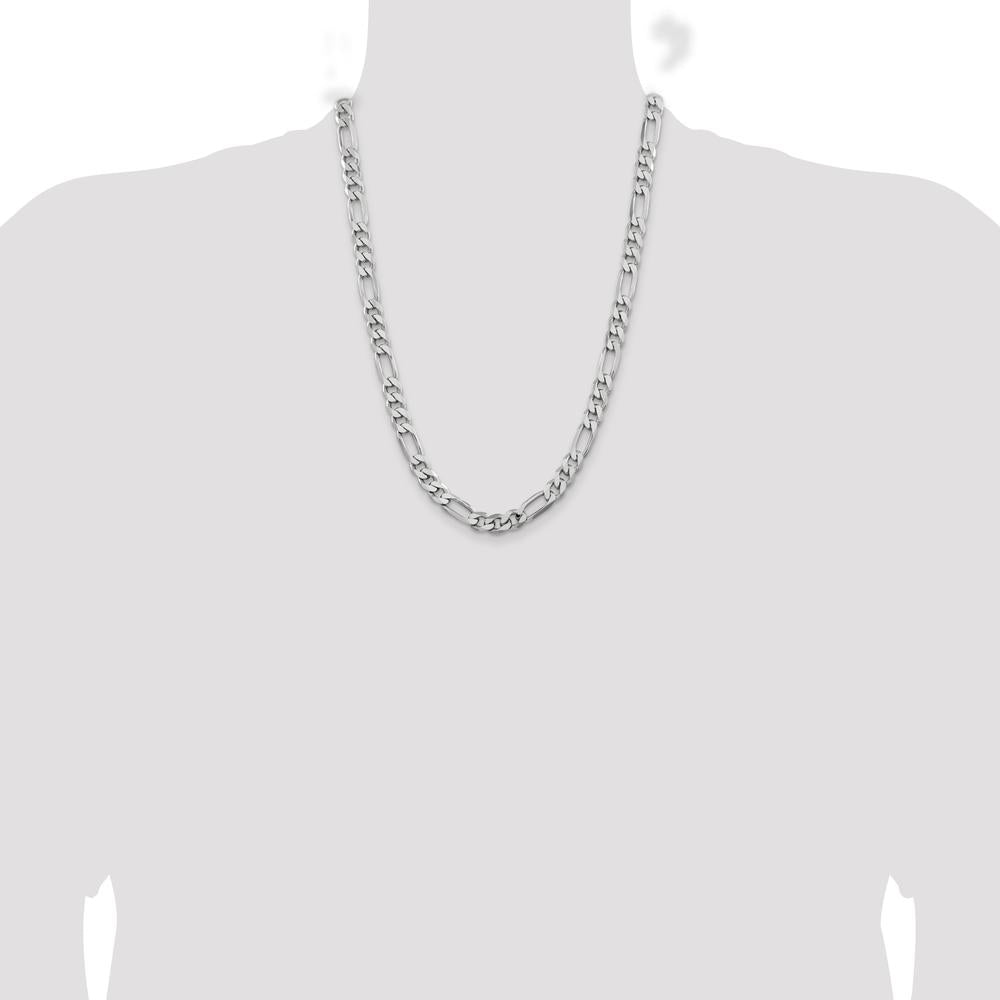 Sterling Silver Rhodium-Plated 24" 7.75mm Figaro Chain Necklace for Men by Lumare Gioia