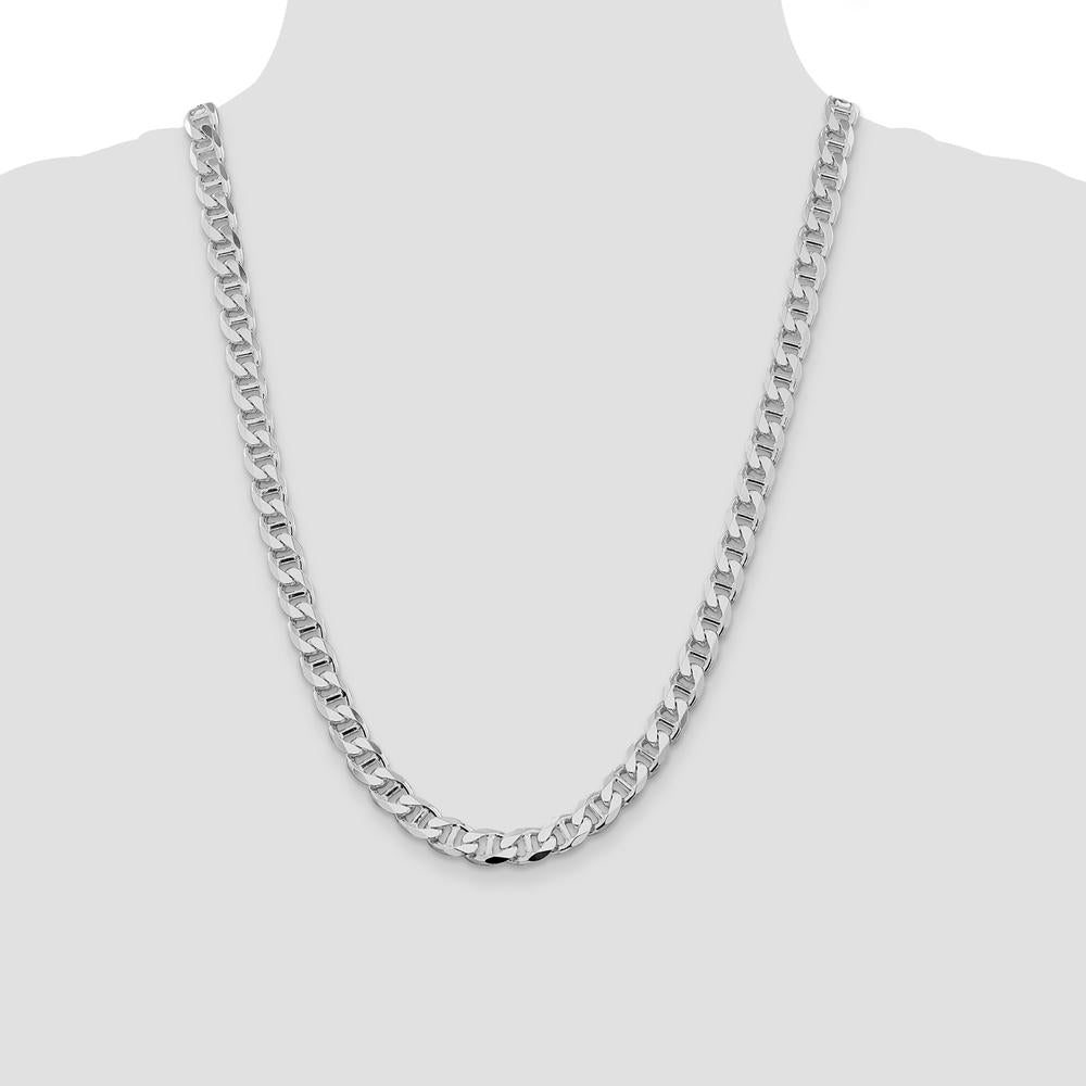 Sterling Silver Rhodium-Plated 24" 8.25mm Diamond-Cut Flat Anchor Curb Chain by Lumare Gioia