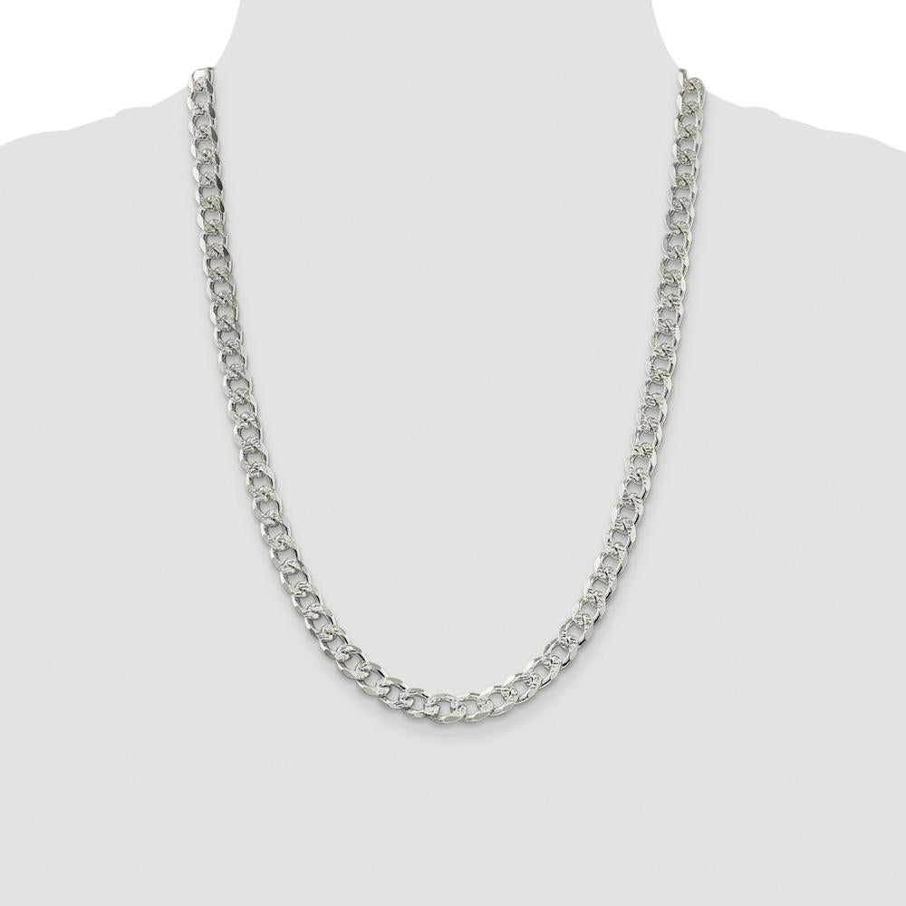 Sterling Silver Rhodium-Plated 24" 8.3mm Pavé Curb Chain Necklace by Lumare Gioia