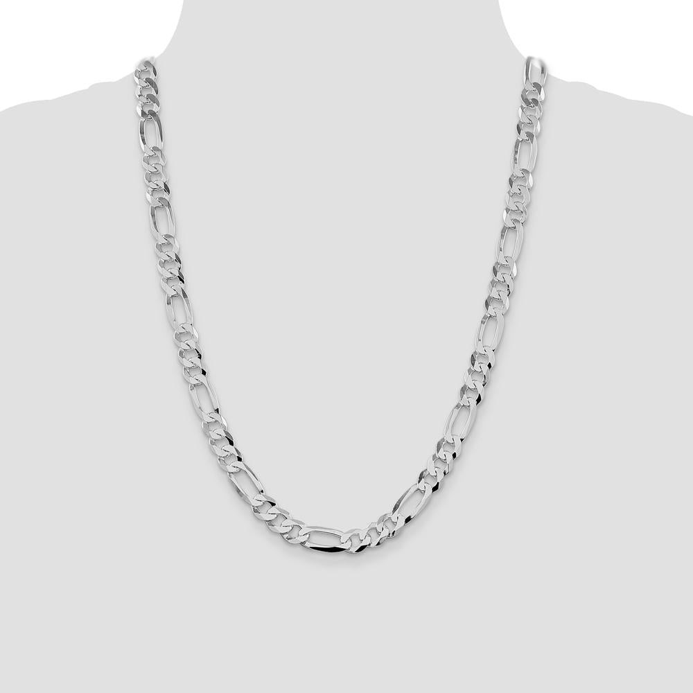 Sterling Silver Rhodium-Plated 24" 8.5mm Flat Figaro Chain by Lumare Gioia