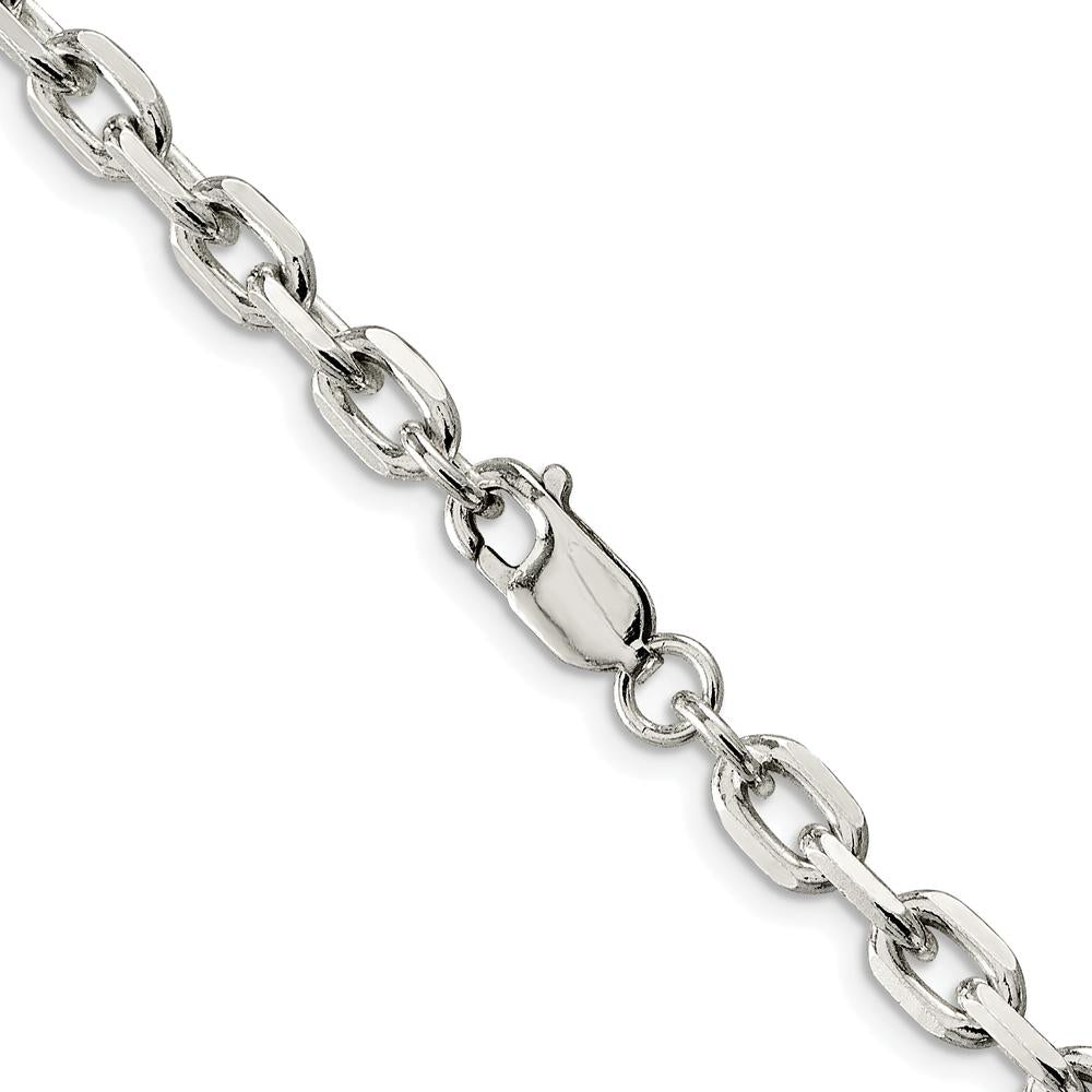 Sterling Silver Rhodium-Plated 24" Beveled Oval Cable Chain by Lumare Gioia