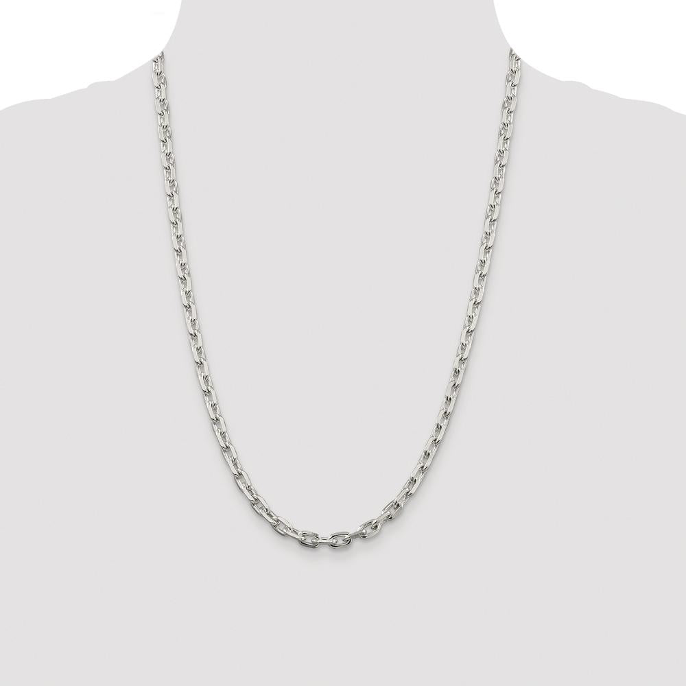 Sterling Silver Rhodium-Plated 24" Beveled Oval Cable Chain by Lumare Gioia