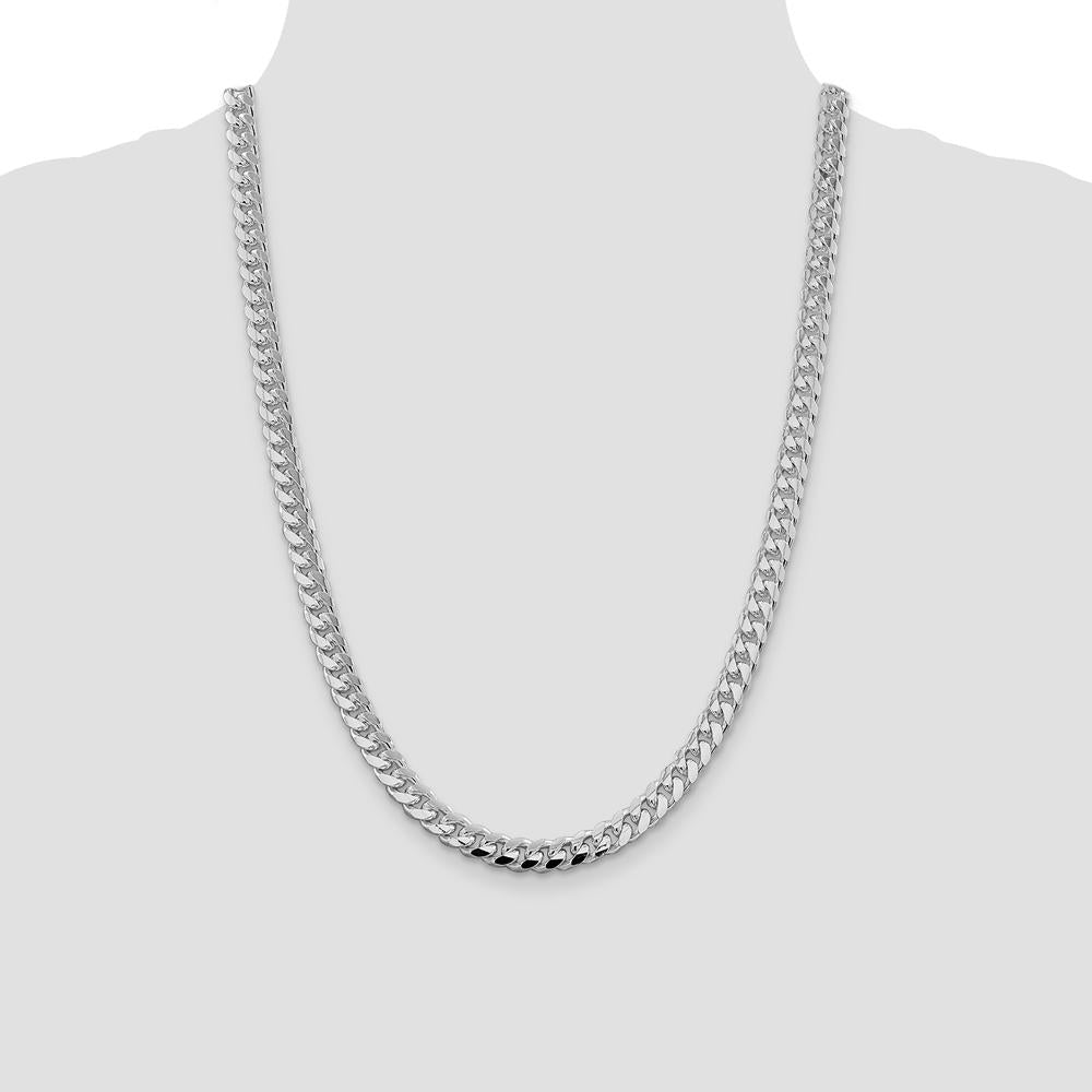 Sterling Silver Rhodium-Plated 24" Diamond-Cut Curb Chain Necklace - 7.35mm Width by Lumare Gioia