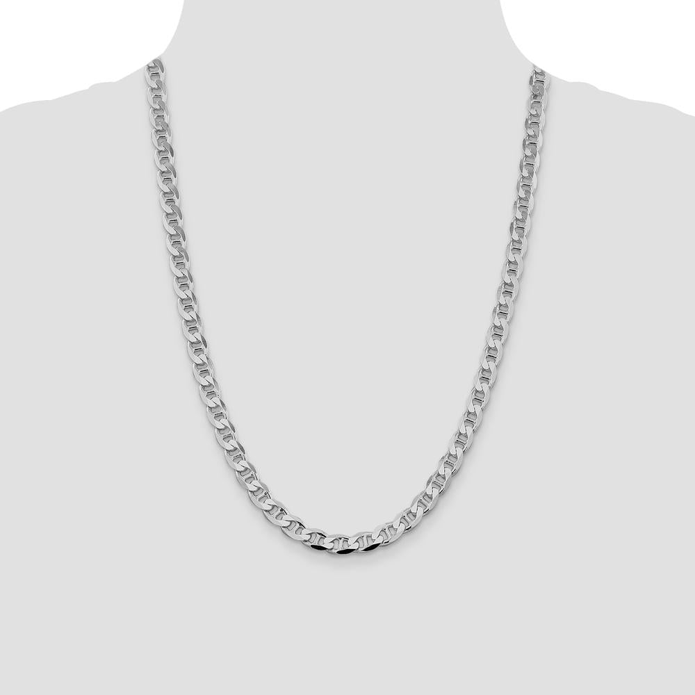 Sterling Silver Rhodium-Plated 24" Diamond-Cut Flat Anchor Curb Chain - 7.4mm Width by Lumare Gioia