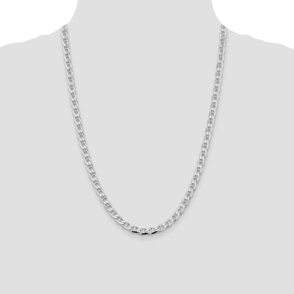 Sterling Silver Rhodium-Plated 24" Diamond-Cut Flat Anchor Curb Chain by Lumare Gioia
