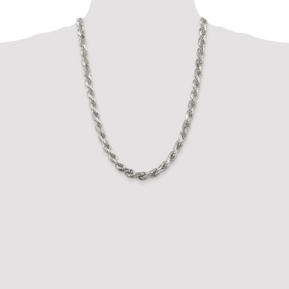 Sterling Silver Rhodium-Plated 24" Diamond-Cut Rope Chain - 7.8mm Width by Lumare Gioia