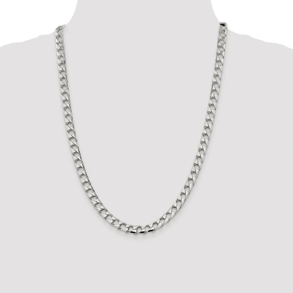 Sterling Silver Rhodium-Plated 24" Diamond-Cut Square Curb Chain - 7.2mm Width by Lumare Gioia