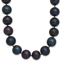 Sterling Silver Rhodium-Plated 24" Necklace with Black Freshwater Cultured Near-Round Pearls - 10-11mm by Monteluci Fine Jewelry