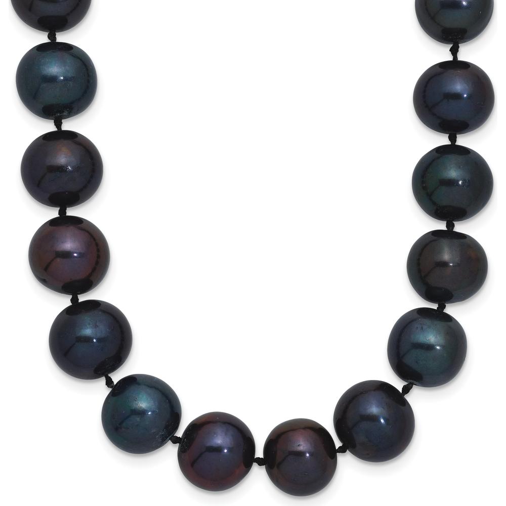 Sterling Silver Rhodium-Plated 24" Necklace with Black Freshwater Cultured Near-Round Pearls - 10-11mm by Monteluci Fine Jewelry