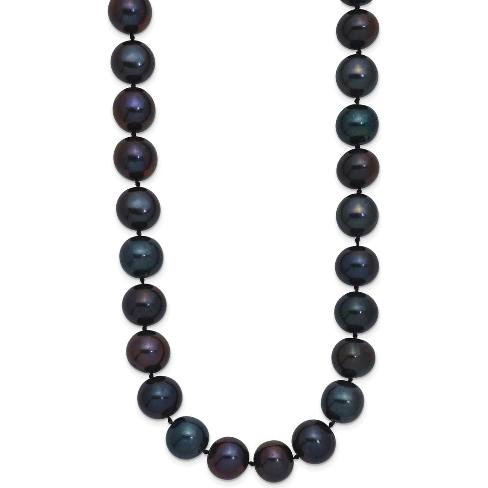 Sterling Silver Rhodium-Plated 24" Necklace with Black Freshwater Cultured Near-Round Pearls - 10-11mm by Monteluci Fine Jewelry