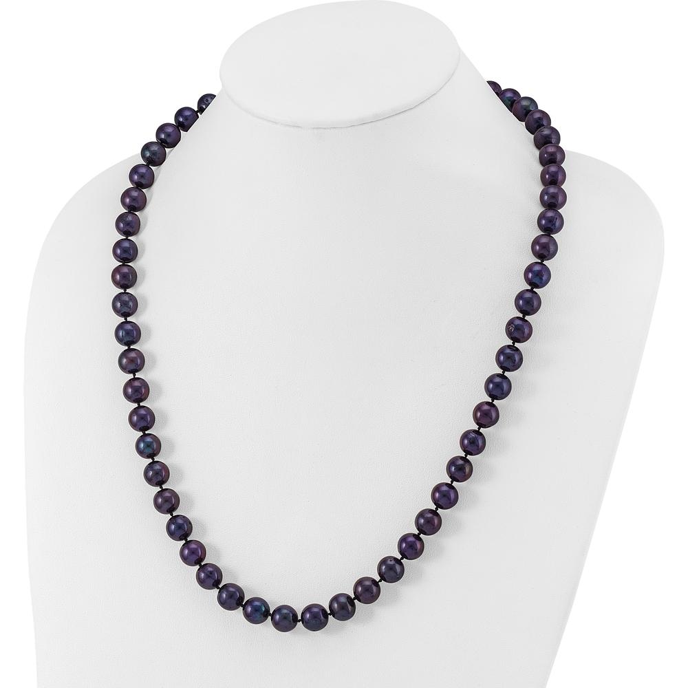 Sterling Silver Rhodium-Plated 24" Necklace with Black Freshwater Cultured Near-Round Pearls - 10-11mm by Monteluci Fine Jewelry
