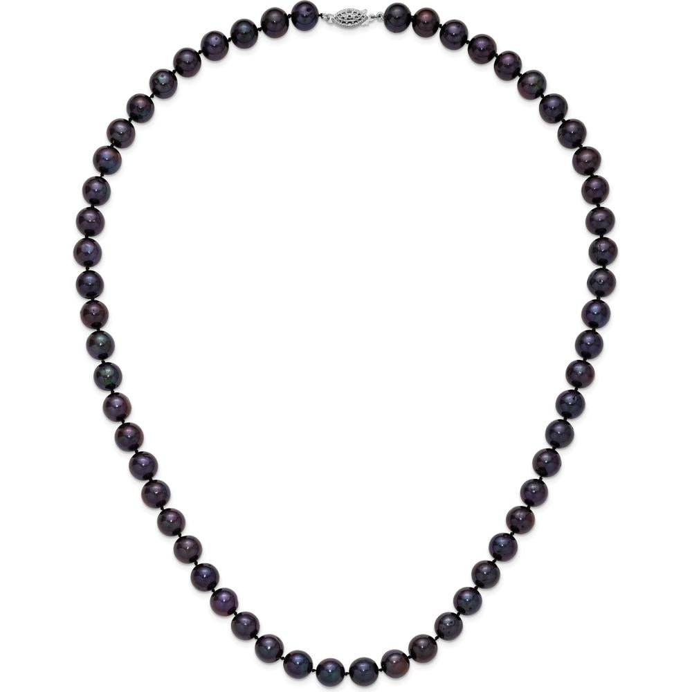 Sterling Silver Rhodium-Plated 24" Necklace with Black Freshwater Cultured Near-Round Pearls - 10-11mm by Monteluci Fine Jewelry
