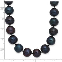 Sterling Silver Rhodium-Plated 24" Necklace with Black Freshwater Cultured Near-Round Pearls - 10-11mm by Monteluci Fine Jewelry