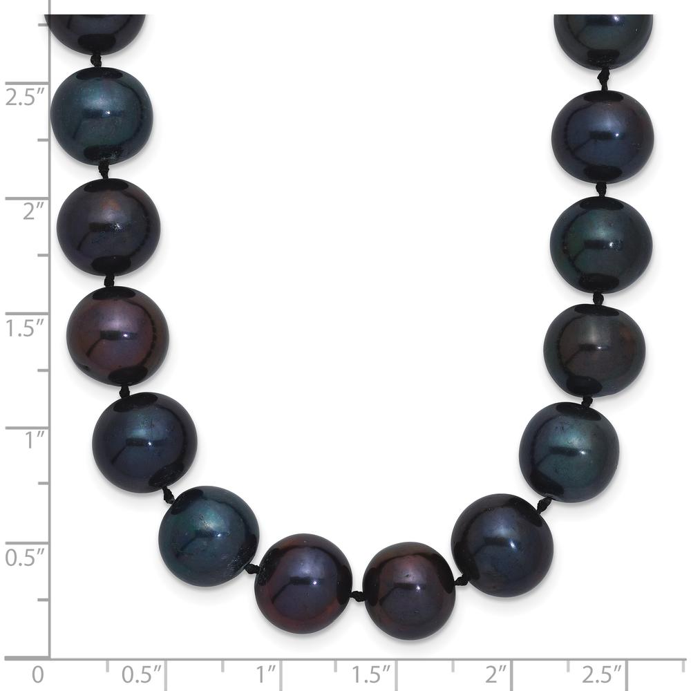 Sterling Silver Rhodium-Plated 24" Necklace with Black Freshwater Cultured Near-Round Pearls - 10-11mm by Monteluci Fine Jewelry