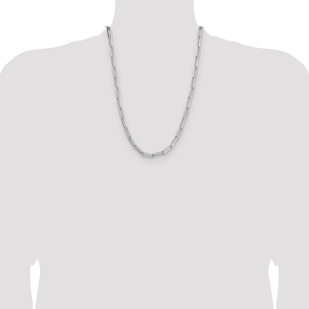 Sterling Silver Rhodium-Plated 24" Paperclip Chain Necklace with Diamond-Cut Links by Lumare Gioia