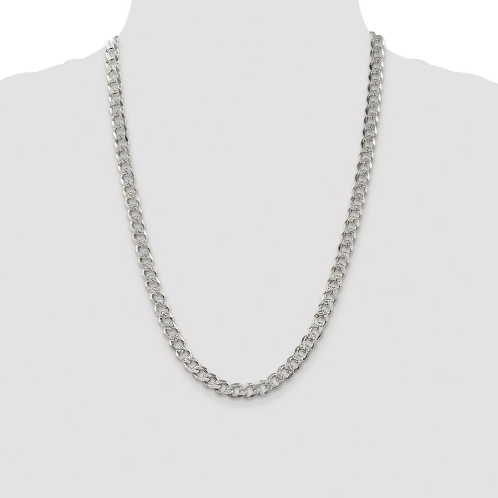 Sterling Silver Rhodium-Plated 24" Pavé Curb Chain - 7.5mm Width by Lumare Gioia