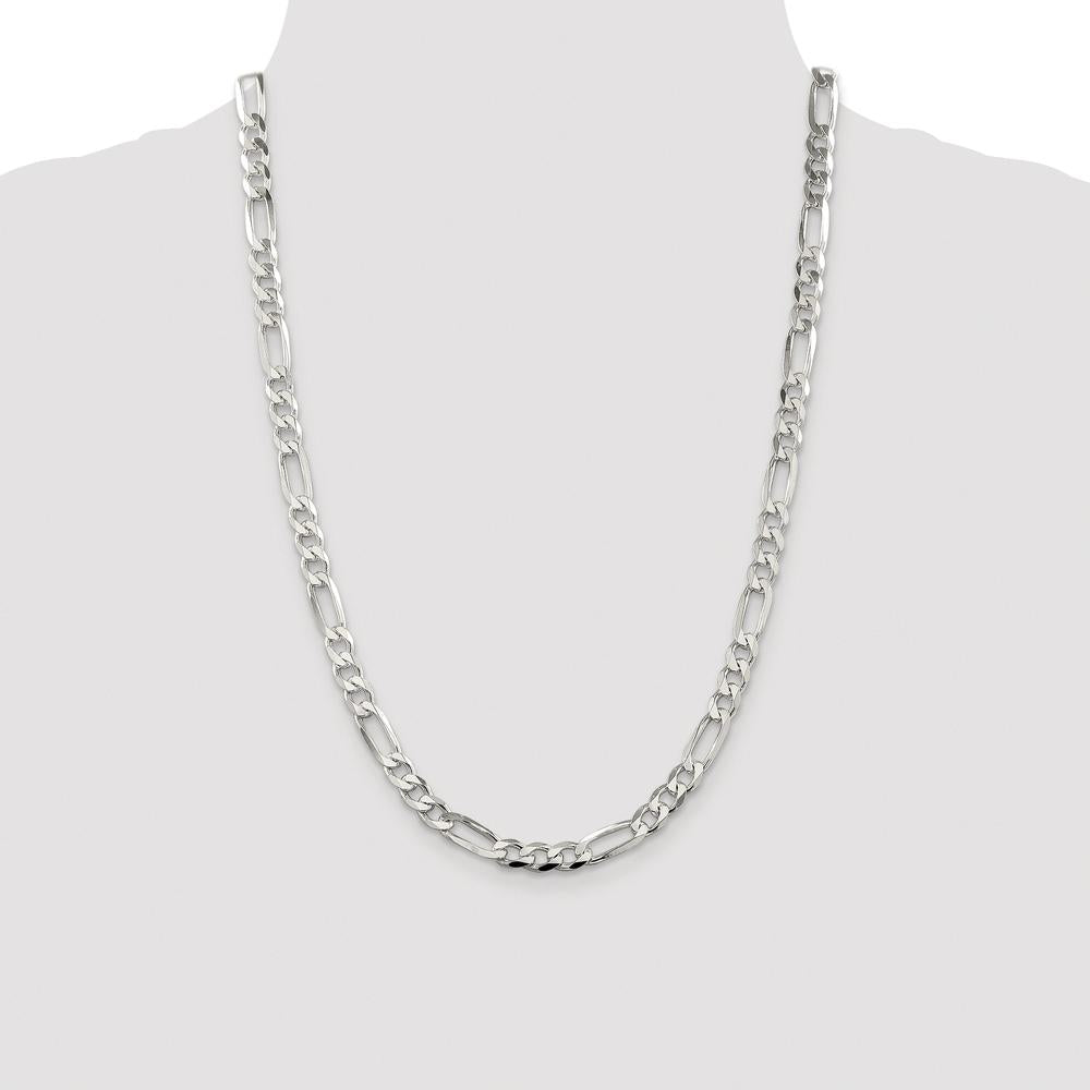 Sterling Silver Rhodium-Plated 24" Pavé Flat Figaro Chain - Polished Finish by Lumare Gioia