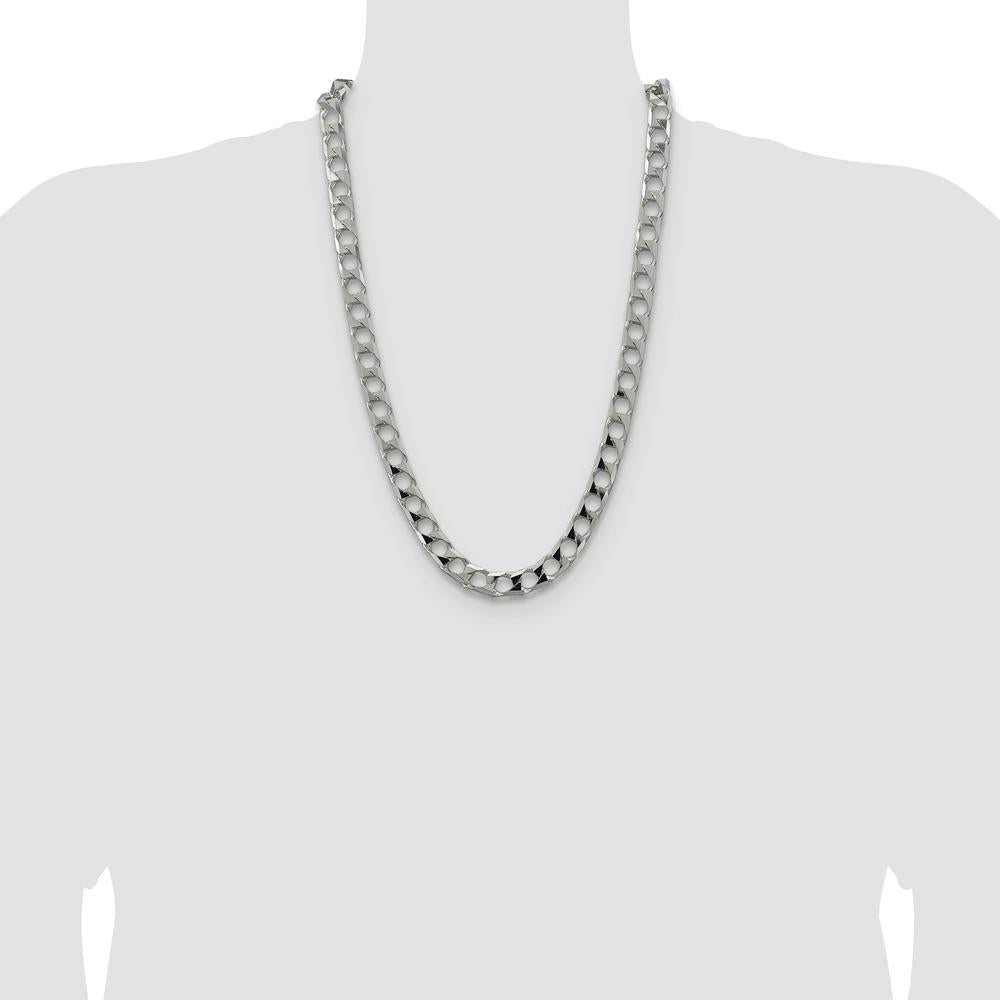 Sterling Silver Rhodium-Plated 26" 10.3mm Diamond-Cut Square Curb Chain by Lumare Gioia