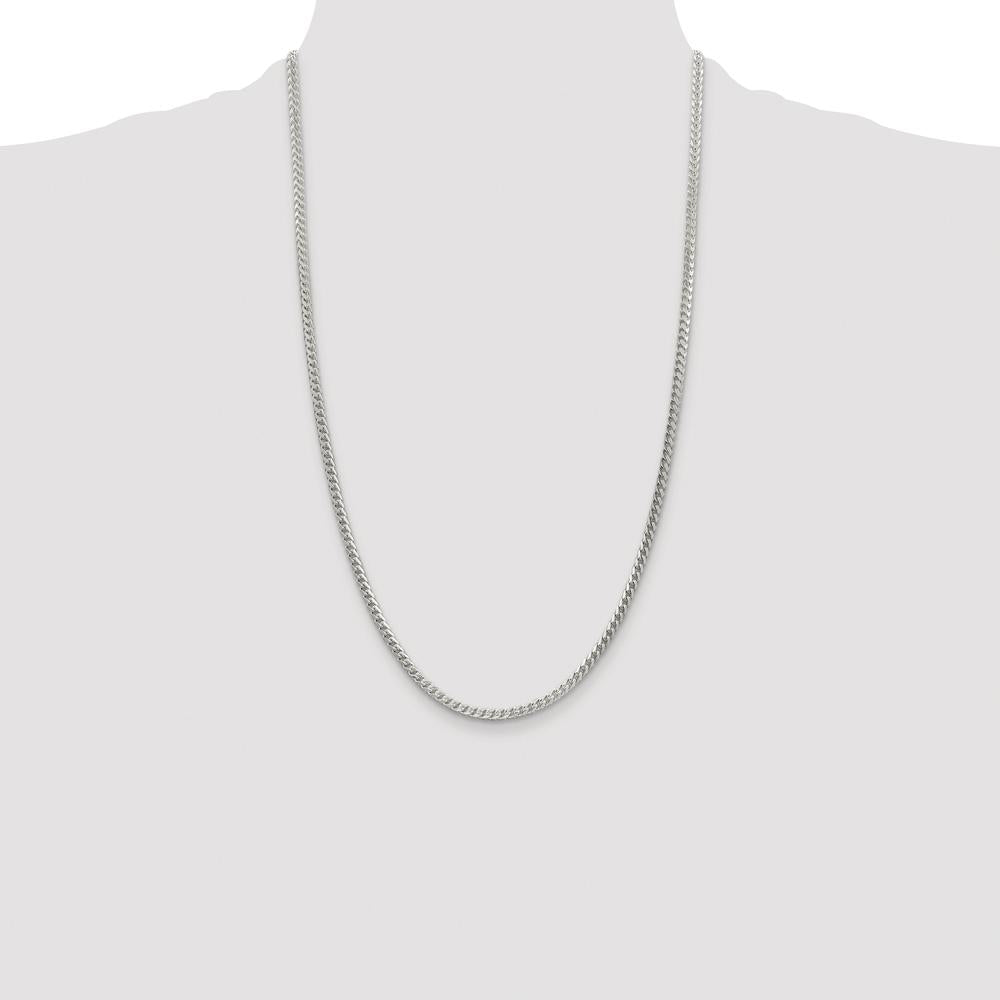 Sterling Silver Rhodium-Plated 26" 3.1mm Diamond-Cut Square Franco Chain with Lobster Clasp by Lumare Gioia