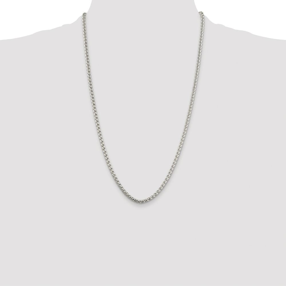 Sterling Silver Rhodium-Plated 26" 3.6mm Round Box Chain with Polished Finish by Lumare Gioia