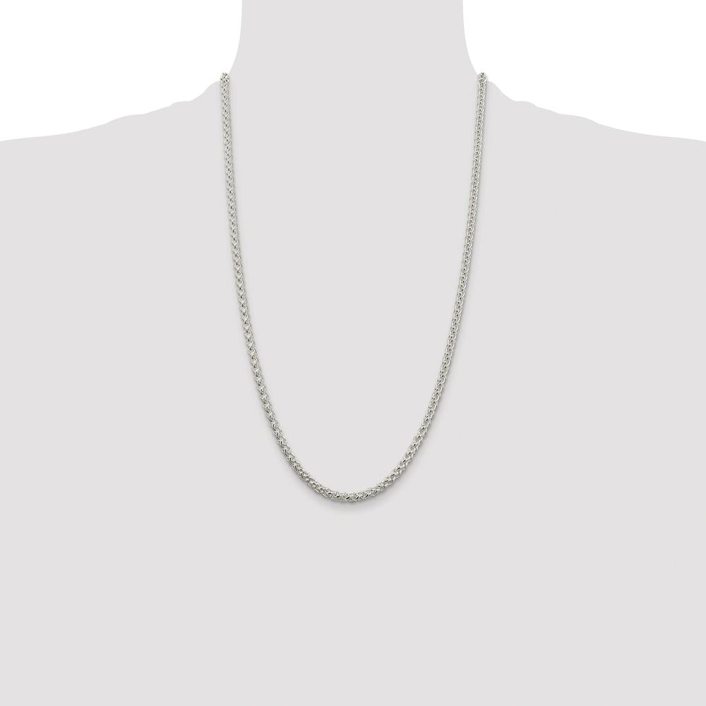 Sterling Silver Rhodium-Plated 26" 4mm Spiga Chain Necklace - Polished Finish with Lobster Clasp by Lumare Gioia