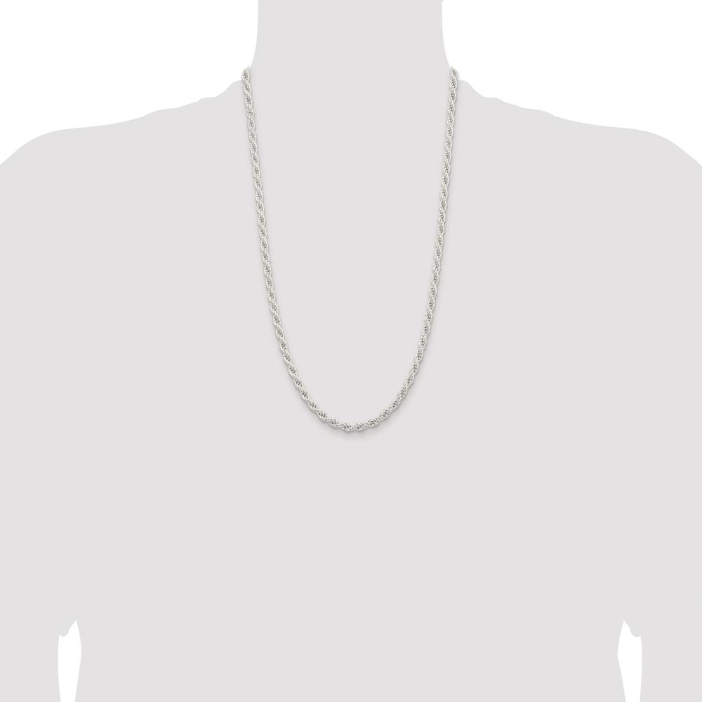 Sterling Silver Rhodium-Plated 26" 5mm Solid Rope Chain Necklace by Lumare Gioia