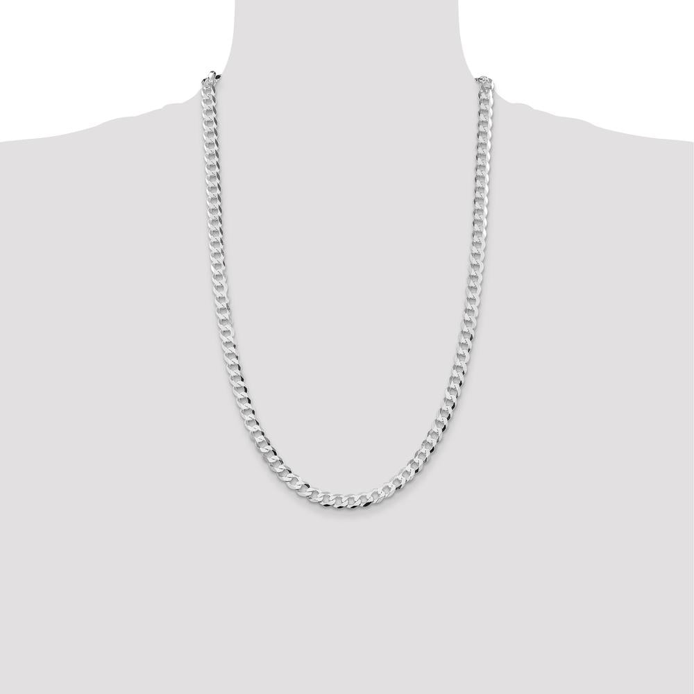 Sterling Silver Rhodium-Plated 26" 6.8mm Flat Curb Chain with Lobster Clasp by Lumare Gioia