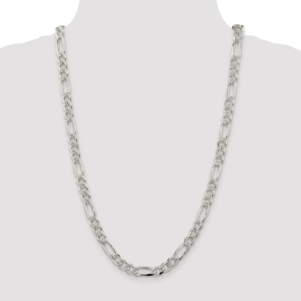 Sterling Silver Rhodium-Plated 26" 8mm Pave Flat Figaro Chain Necklace by Lumare Gioia