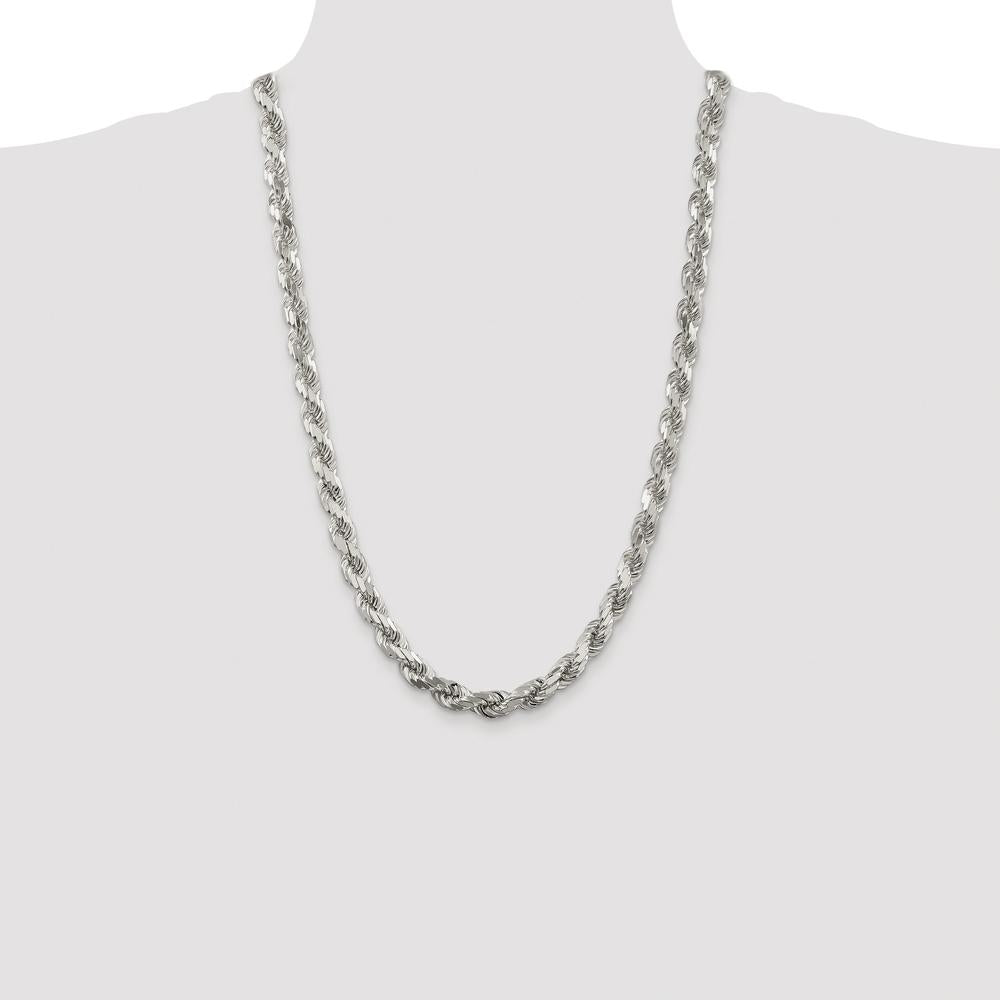 Sterling Silver Rhodium-Plated 26" Diamond-Cut Rope Chain - 7.8mm Width by Lumare Gioia
